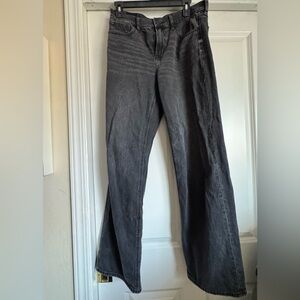 American Eagle Size 4 Strigid Black Acid Washed Distressed Wide Leg Denim Jeans